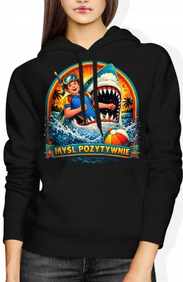Myśl pozytywnie shark beach summer holiday Damska bluza z kapturem