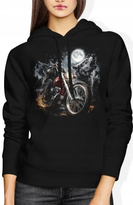 Motocyklista wilk moon chopper night ride Damska bluza z kapturem