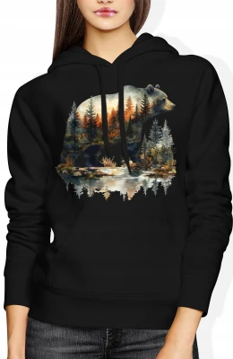 Niedźwiedź las jezioro natura forest wilderness Damska bluza z kapturem