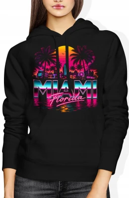 Miami Florida neon palm sunset city Damska bluza z kapturem
