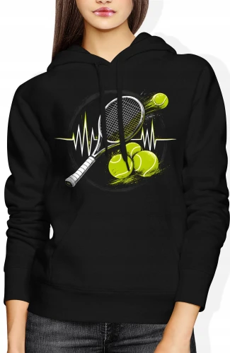 Tennis heartbeat racket player training Damska bluza z kapturem color:#000000