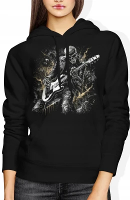 Rock Metal gitarzysta czaszka gitara elektryczna Damska bluza z kapturem
