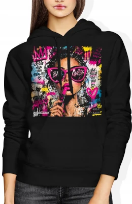 Glam Girl Queen okulary neonowe usta fashion Damska bluza z kapturem