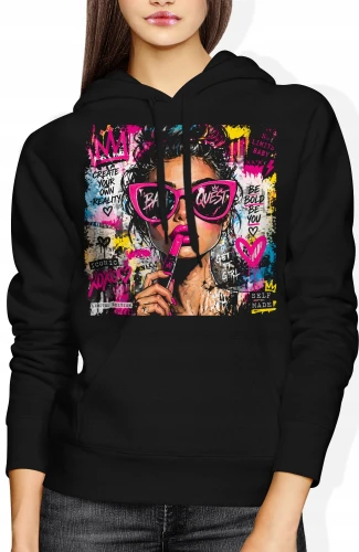 Glam Girl Queen okulary neonowe usta fashion Damska bluza z kapturem color:#000000