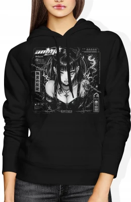 Anime goth girl demon horns manga japonia Damska bluza z kapturem
