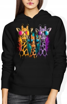 Kolorowe żyrafy okulary retro safari lato wakacyjny klimat Damska bluza z kapturem