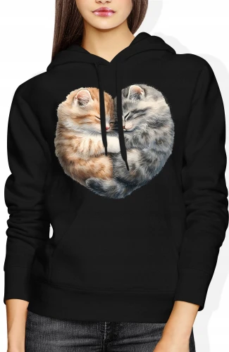 Koci duet serce miłość słodkie kotki przytulone Damska bluza z kapturem 
