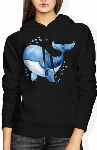 Kawaii wieloryb uroczy ssak pastelowy styl Damska bluza z kapturem 