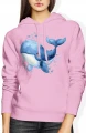 Kawaii wieloryb uroczy ssak pastelowy styl Damska bluza z kapturem 