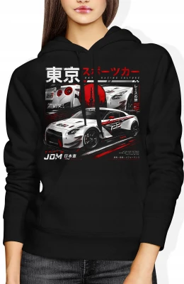 Białe Auto Tokyo Racing Wyścigi Uliczne  Damska bluza z kapturem