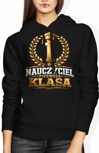 Nauczyciel pierwsza klasa złoty medal wychowawca Damska bluza z kapturem color:#000000