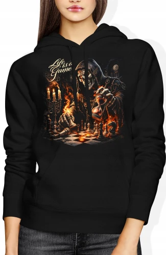 Grim reaper chess game life is a game Damska bluza z kapturem color:#000000
