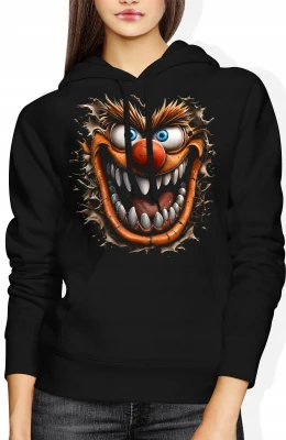 Szalony potwór creepy clown straszna bestia Damska bluza z kapturem