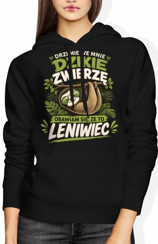 Drzemie we mnie dzikie zwierzę leniwiec zabawny Damska bluza z kapturem color:#000000