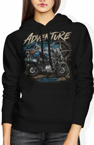 Adventure is calling and i must go motocykl Damska bluza z kapturem color:#000000