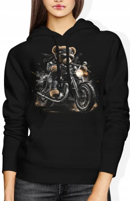 Miś Motocyklista Chopper Skórzana Kurtka Okulary Damska bluza z kapturem