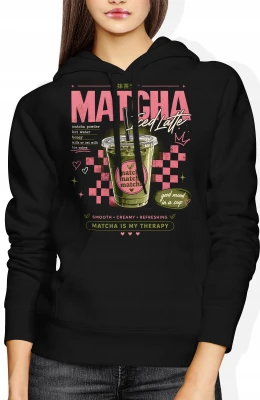 Matcha Latte Iced Herbata Zielona Napój Cafe Damska bluza z kapturem