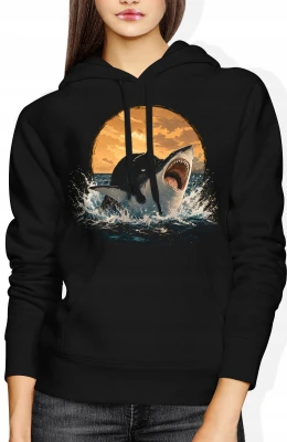 Kot Na Rekinie Shark Cat Surreal Damska bluza z kapturem