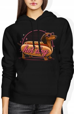 Jamnik hot dog zabawny pies okulary Damska bluza z kapturem