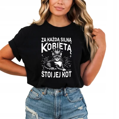 Za każdą silną kobietą stoi jej kot damska koszulka