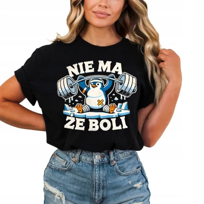 Treningowa Siłownia Trening Fitness Zumba Nie Ma Że Boli Pingwin Z Pingwinem Damska koszulka