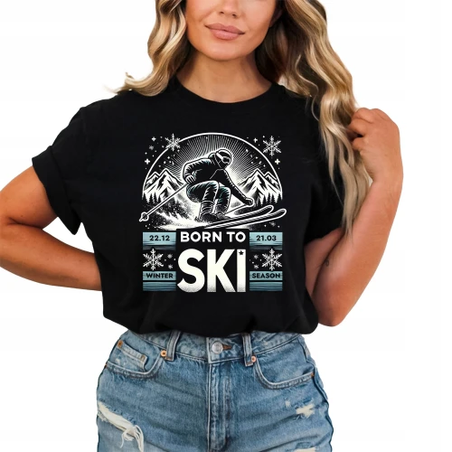 Koszulka born to ski damska color:#000000