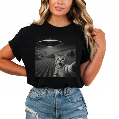 Ufo Alien Cat Selfie Damska koszulka
