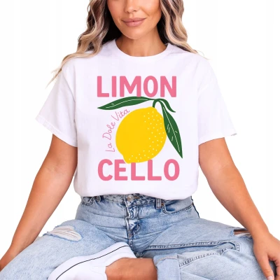 Limoncello Lemon Z Cytryną La Dolce Vita Włoska Cello Damska koszulka