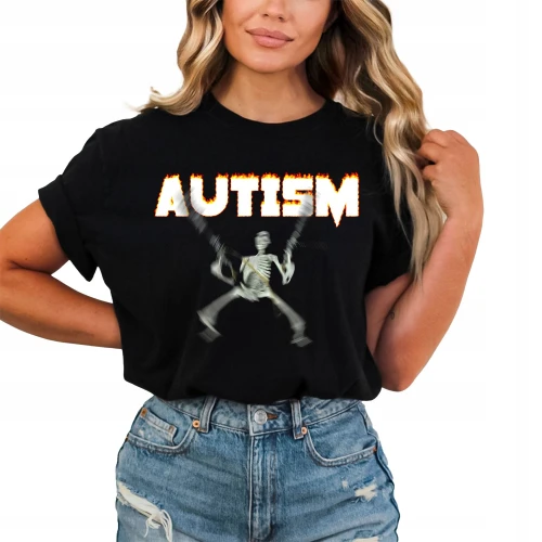 Kontrowersyjna koszulka Autism Skeleton Meme damska 