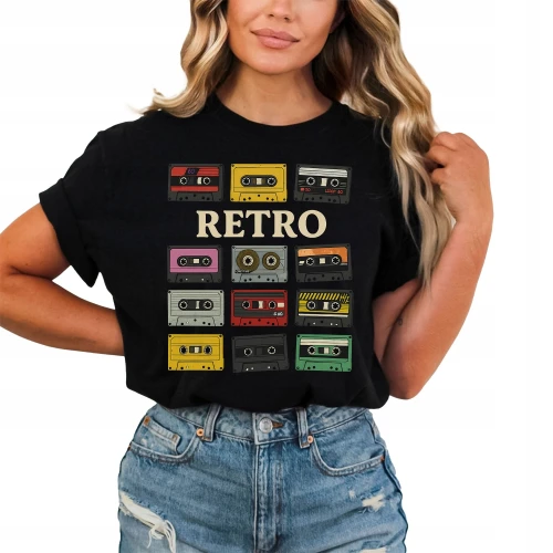 Retro kasety magnetofonowe lata 80 90 Damska koszulka 