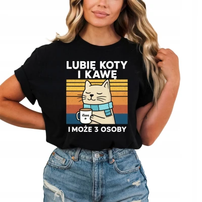 Lubię koty i kawę i może z 3 osoby Damska koszulka