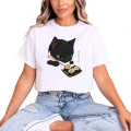 czarny kot sushi kawaii humor azjatycki vibe słodki Damska koszulka 