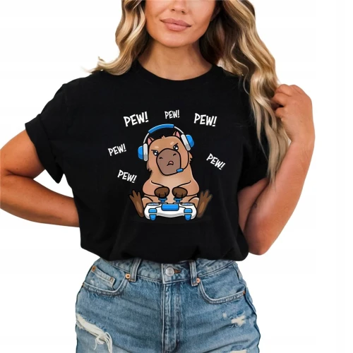 Gracz kapibara gamer Pew Pew  z padem Damska koszulka 
