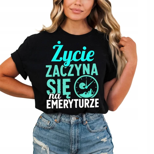 Koszulka Życie zaczyna się na emeryturze damska color:#000000
