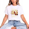 Stylowa 40 kobieca elegancja złoty styl luksus moda pewność siebie Damska koszulka 