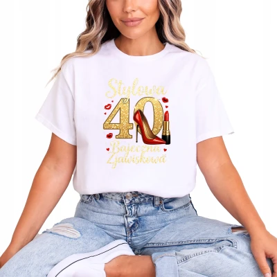 Stylowa 40 kobieca elegancja złoty styl luksus moda pewność siebie Damska koszulka