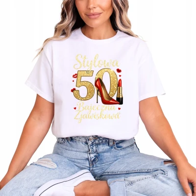 Stylowa 50 kobieca elegancja złoty styl luksus moda pewność siebie Damska koszulka