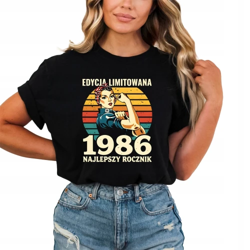 Edycja limitowana 1986 najlepszy rocznik retro styl kobieca siła vintage lata 80 Damska koszulka color:#000000