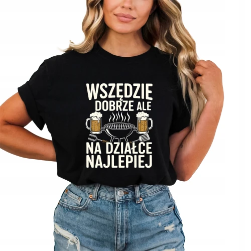 Wszędzie dobrze ale na działce najlepiej relaks grill piwo weekendowy klimat Damska koszulka color:#000000