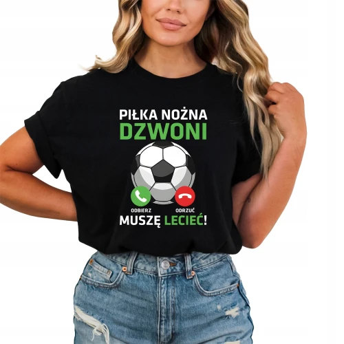 Piłka nożna dzwoni mecz futbol pasja kibic kibicowska Damska koszulka color:#000000