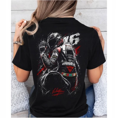 Motocykl wyścigowy rider 46 tor prędkość adrenalina racing sport moto pasja jazdy Damska koszulka