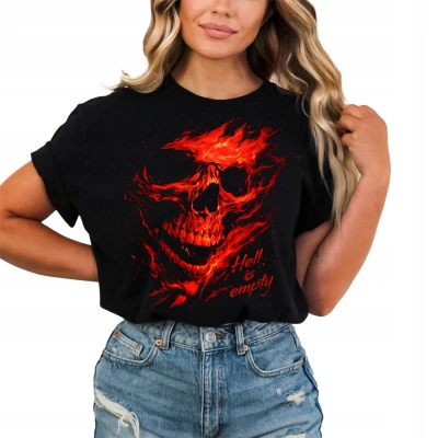Płonąca czaszka ogień piekło dark horror demon strach mroczny klimat hell fire Damska koszulka