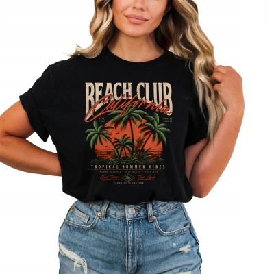 Beach Club California tropical summer palm wakacje Damska koszulka