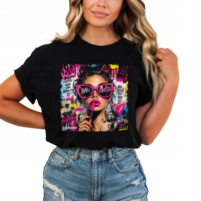 Glam Girl Queen okulary neonowe usta fashion Damska koszulka