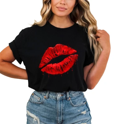 Czerwone Usta kiss lips glam fashion Damska koszulka
