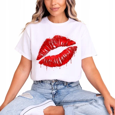 Czerwone Usta kiss lips glam fashion Damska koszulka