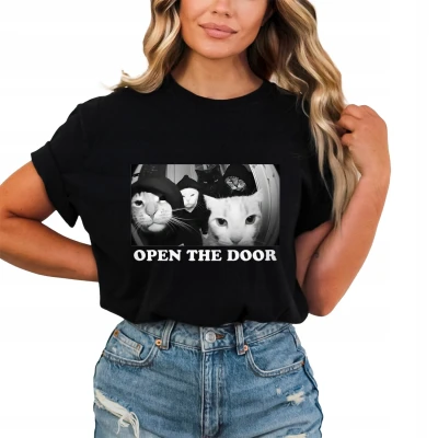 Open The Door koty przy drzwiach koci gang Damska koszulka