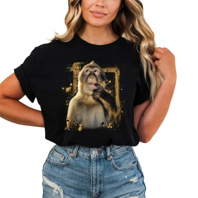 Thinking monkey curious ape animal Damska koszulka