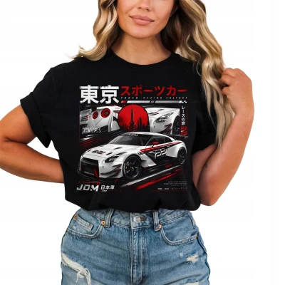 Białe Auto Tokyo Racing Wyścigi Uliczne  Damska koszulka