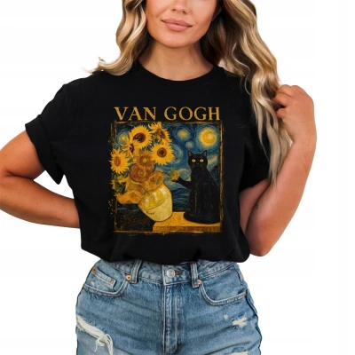 Van Gogh słoneczniki kot gwiaździsta noc  Damska koszulka